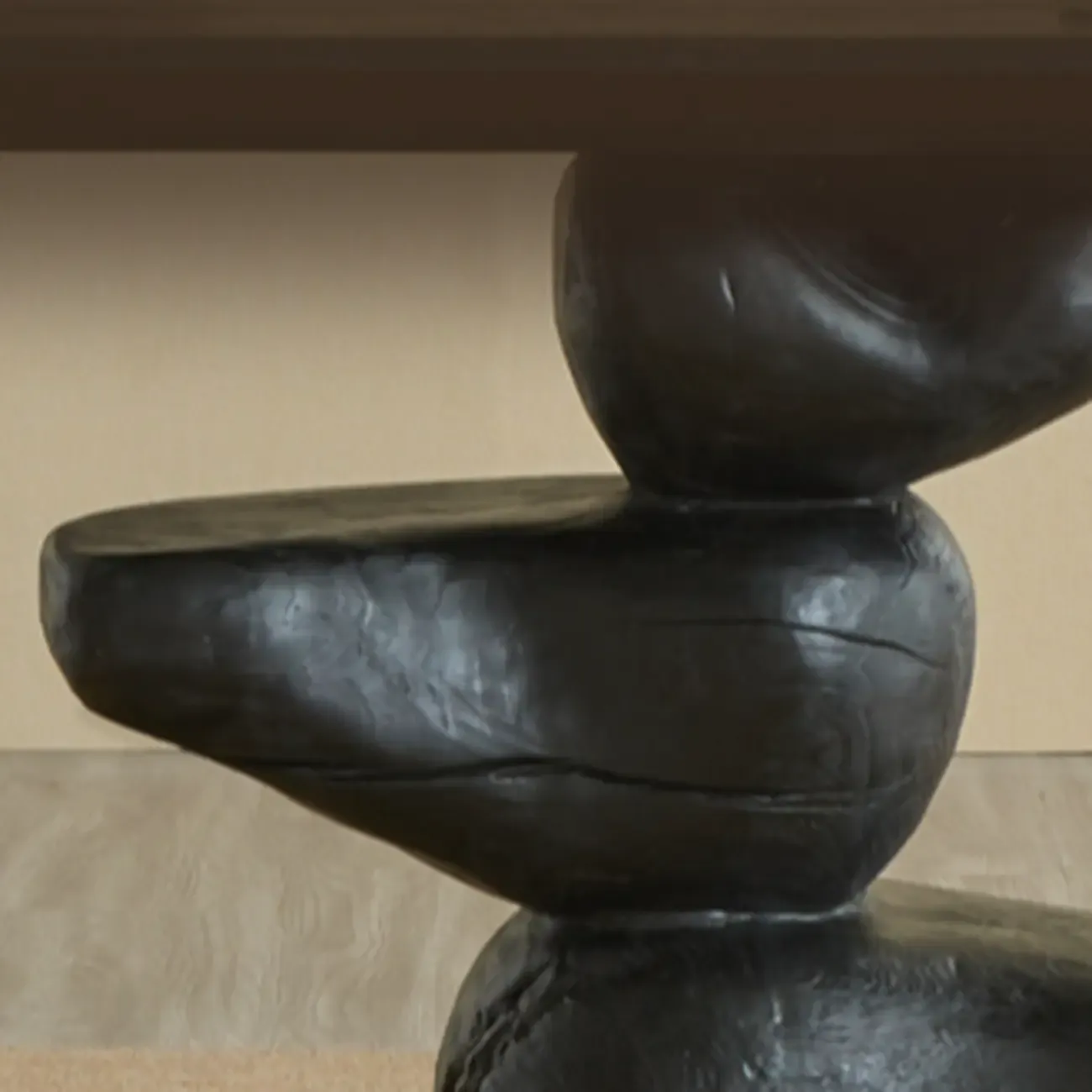 Abstract Black Wood Console Table With Sculptural Base Image - 6