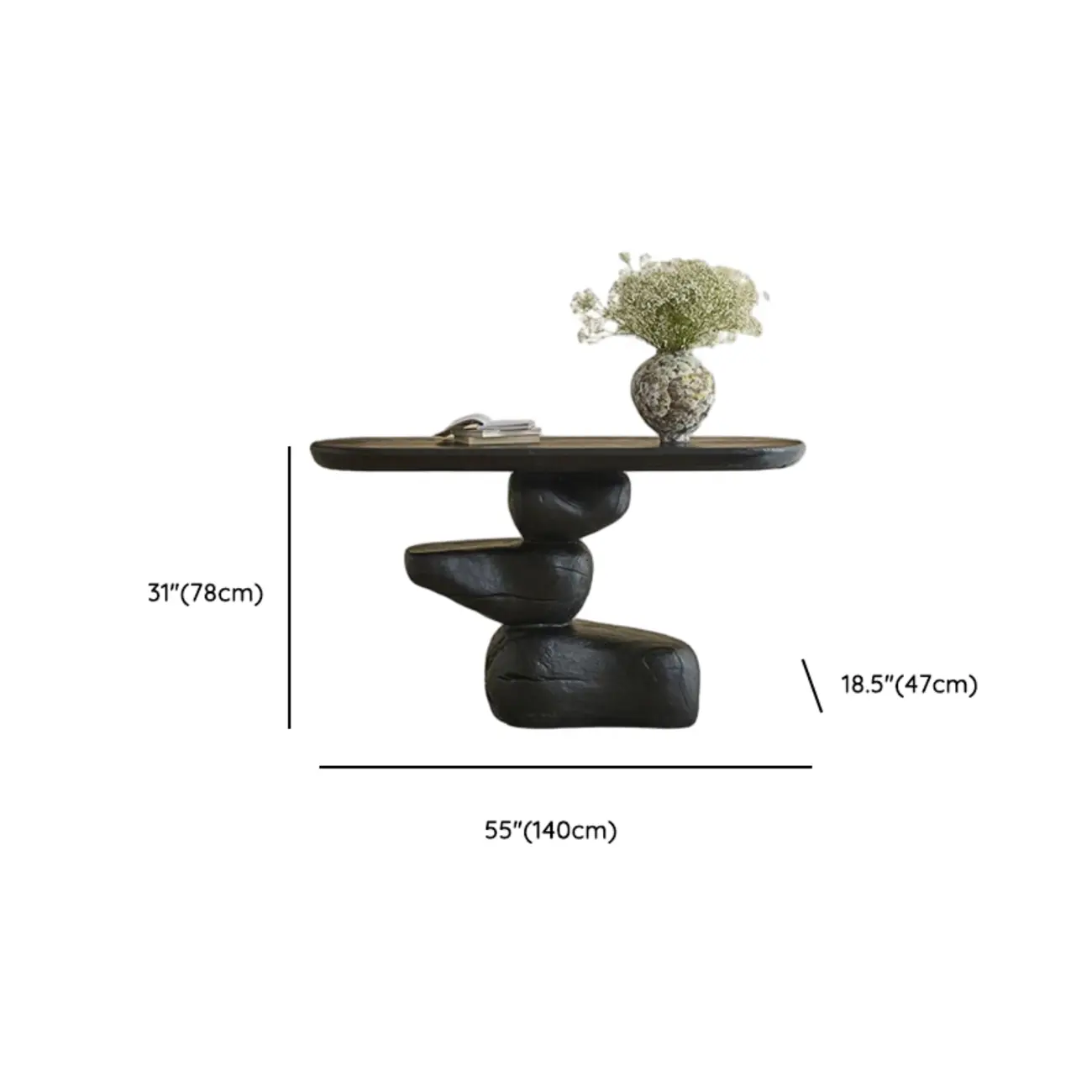 Abstract Black Wood Console Table With Sculptural Base #size | homeyfad