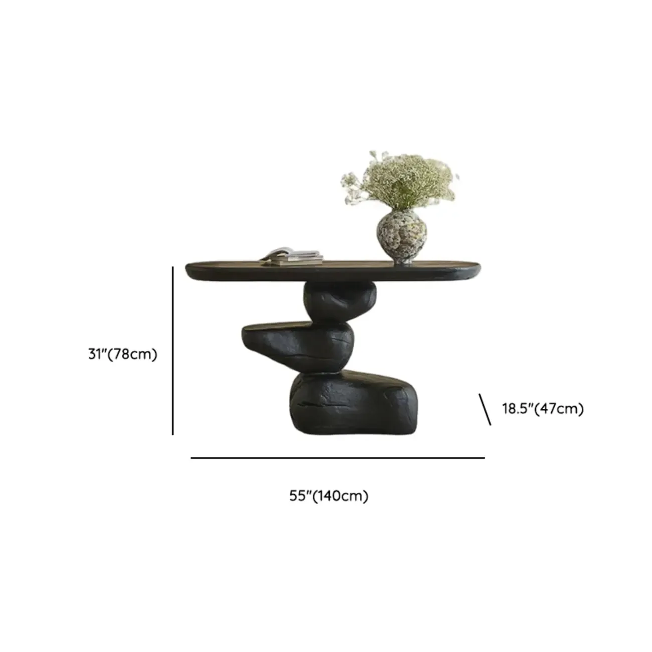 Abstract Black Wood Console Table With Sculptural Base #size