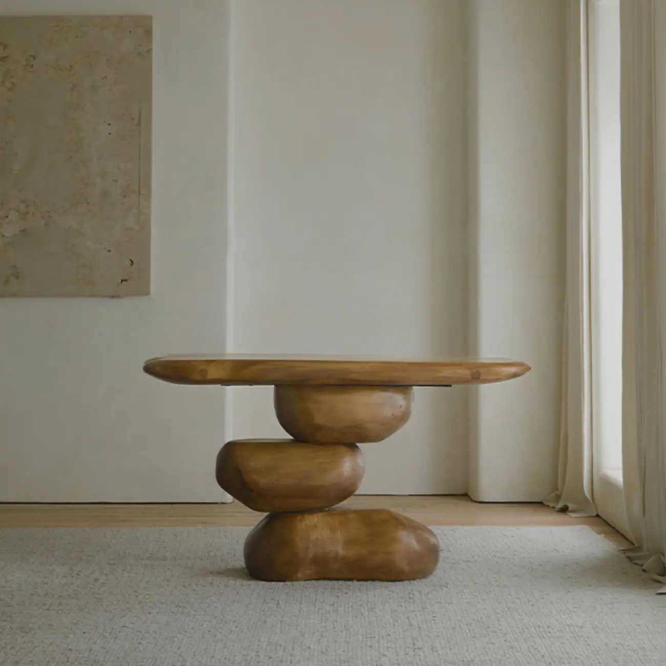 Natural Finish Modern Wood Elliptical Console Table Image - 2 | homeyfad