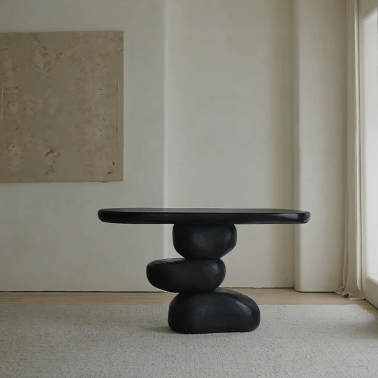 Natural Finish Modern Wood Elliptical Console Table Image - 3 | homeyfad