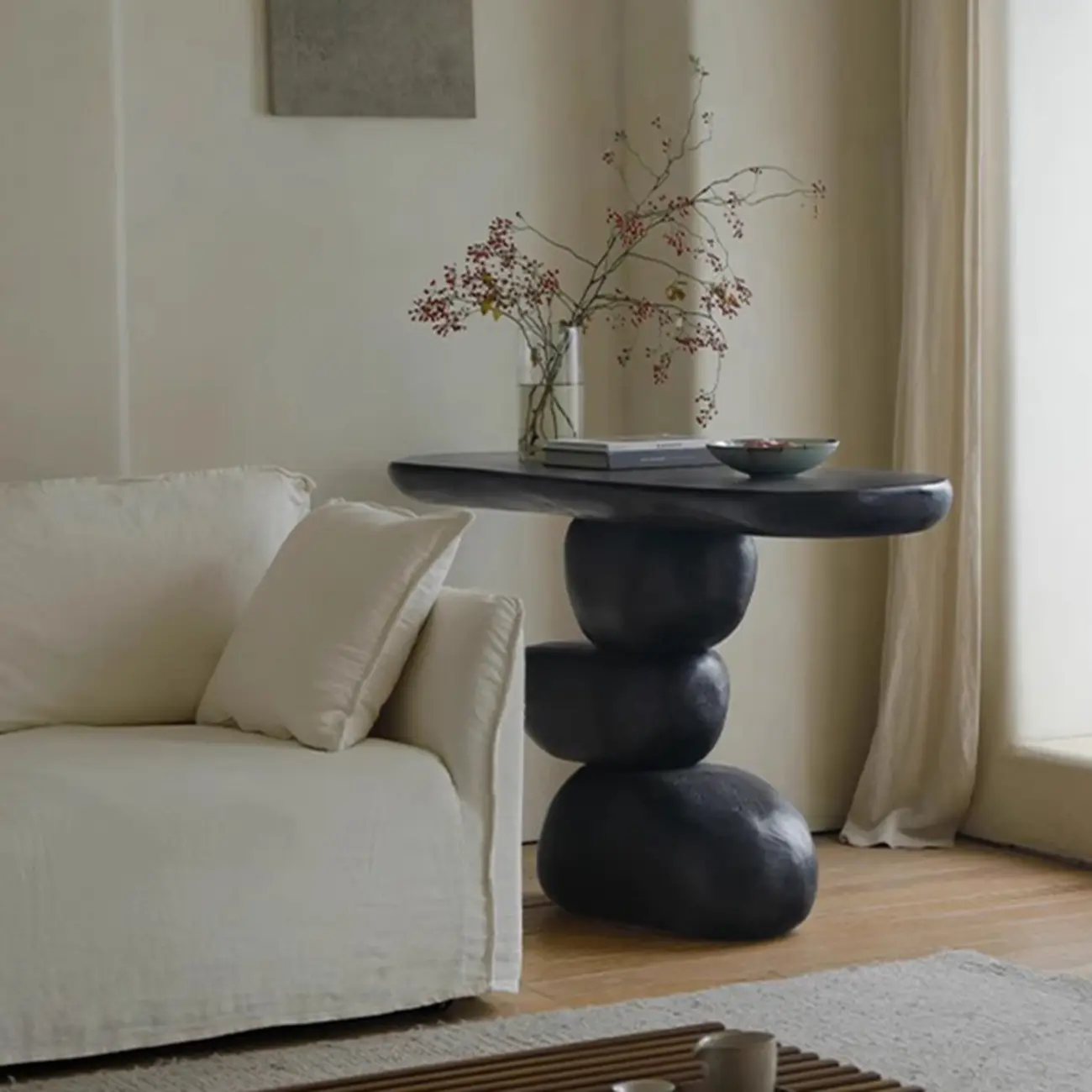 Natural Finish Modern Wood Elliptical Console Table Image - 4 | homeyfad