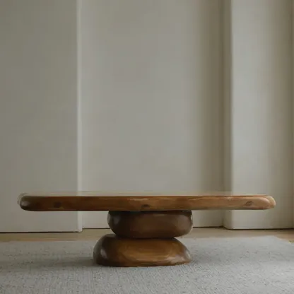 Natural Finish Modern Wood Elliptical Console Table Image - 5