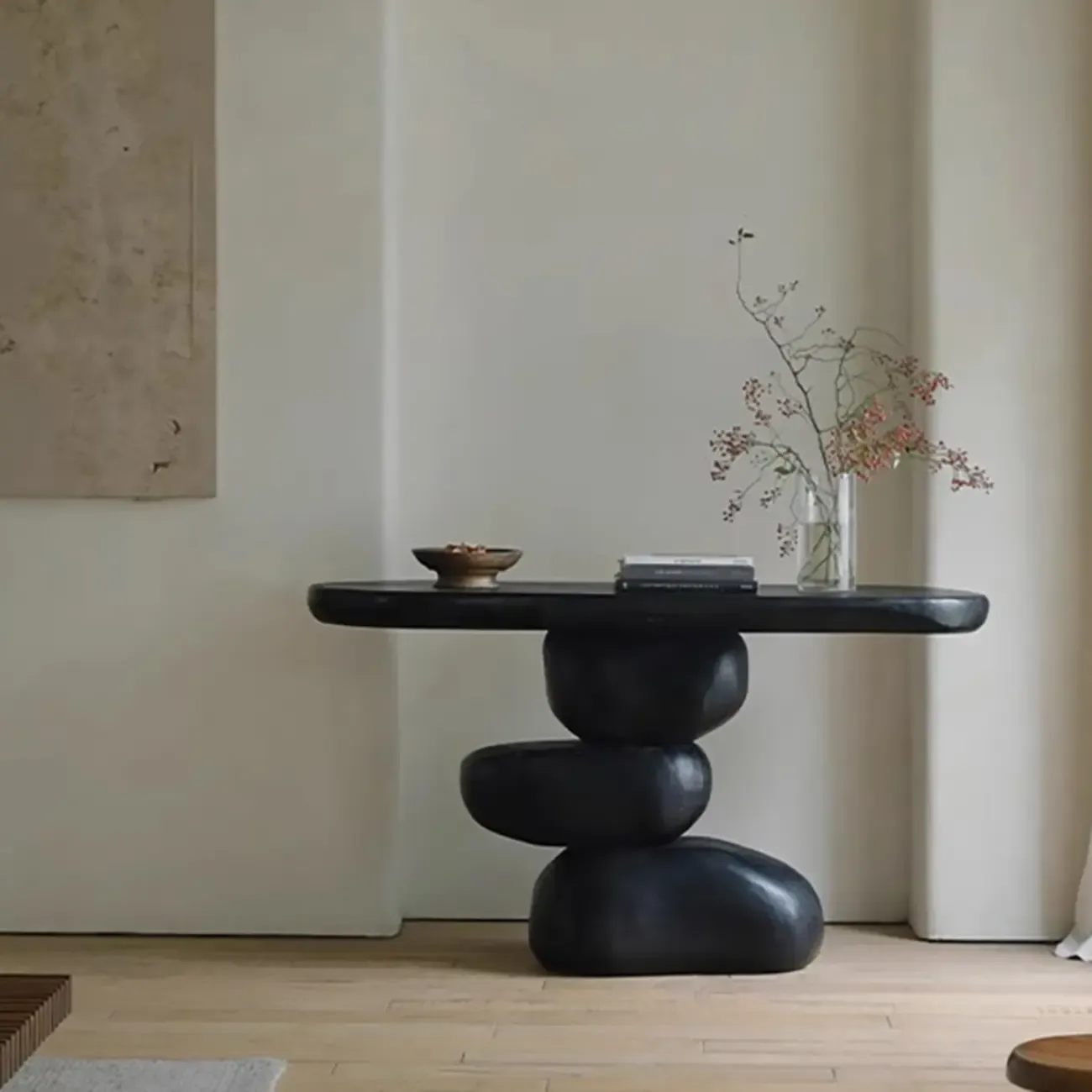 Natural Finish Modern Wood Elliptical Console Table Image - 6