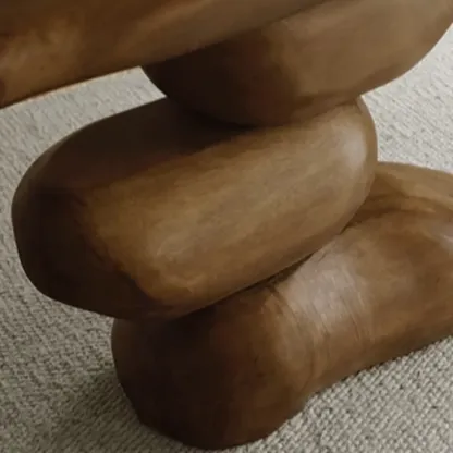 Natural Finish Modern Wood Elliptical Console Table Image - 8