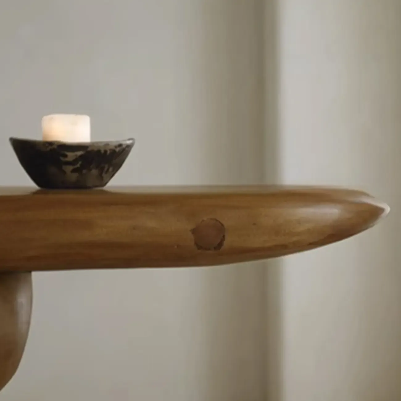 Natural Finish Modern Wood Elliptical Console Table Image - 10