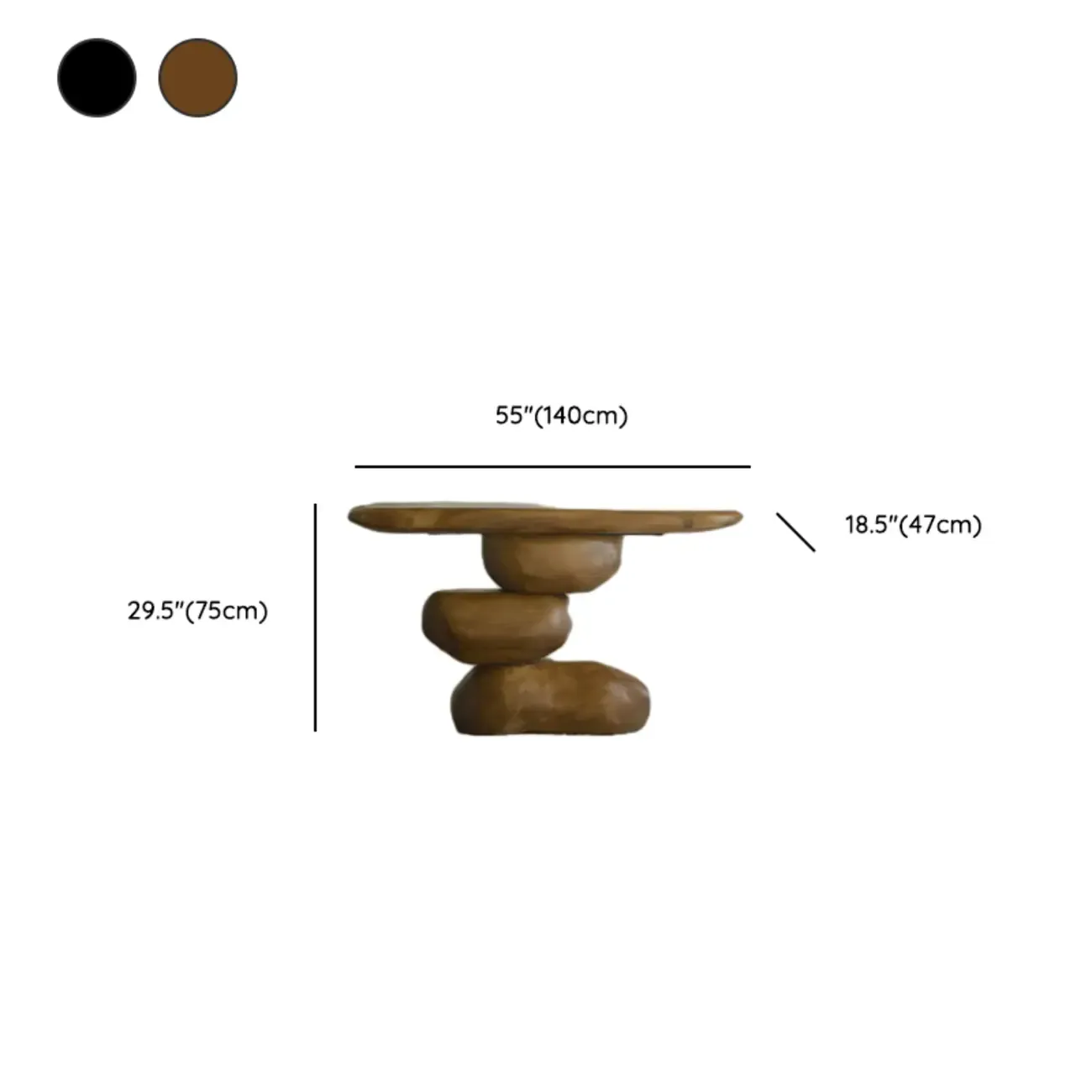 Natural Finish Modern Wood Elliptical Console Table #size