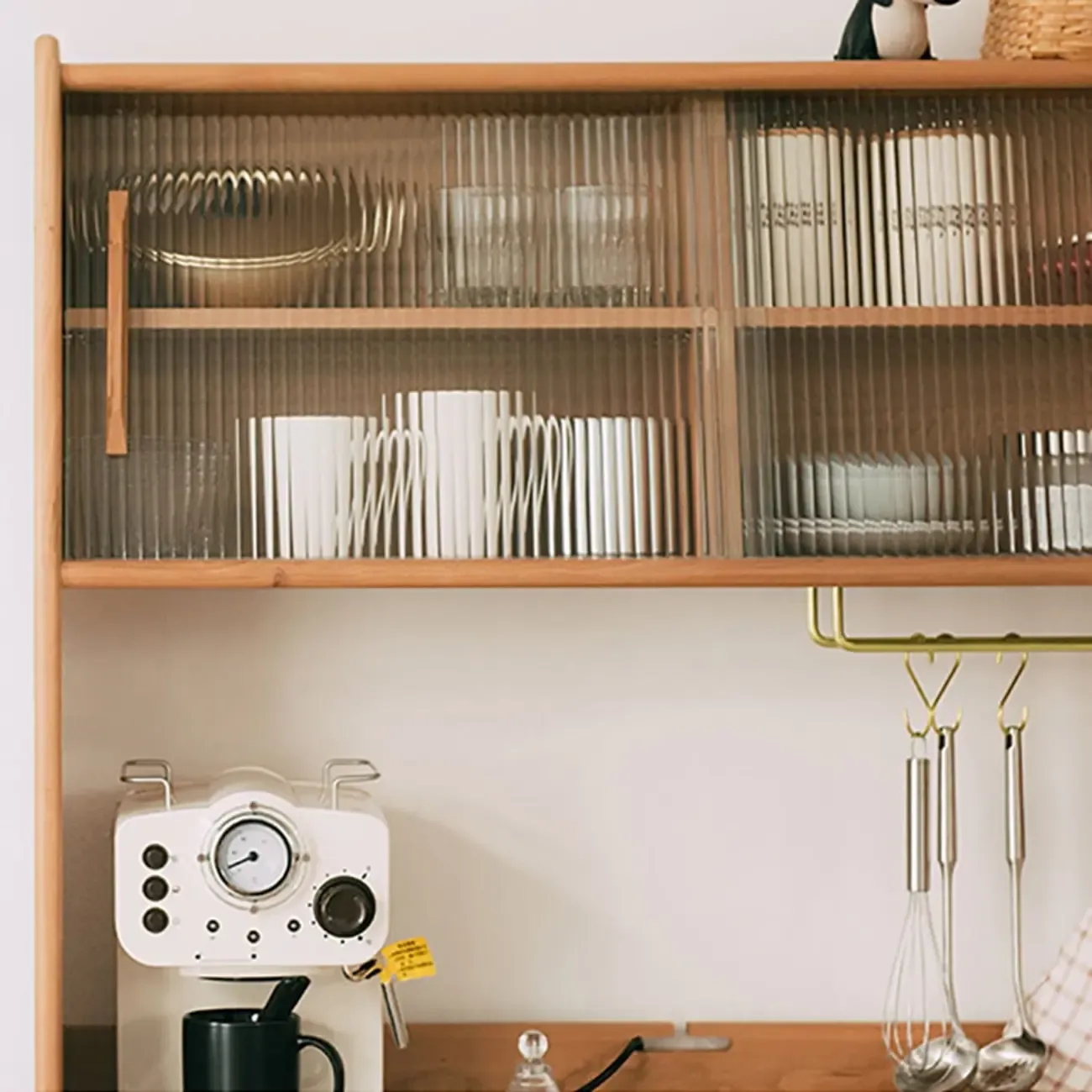 Mid-Century Natural 4-Drawer Wood Hutch Top Sideboard Image - 5
