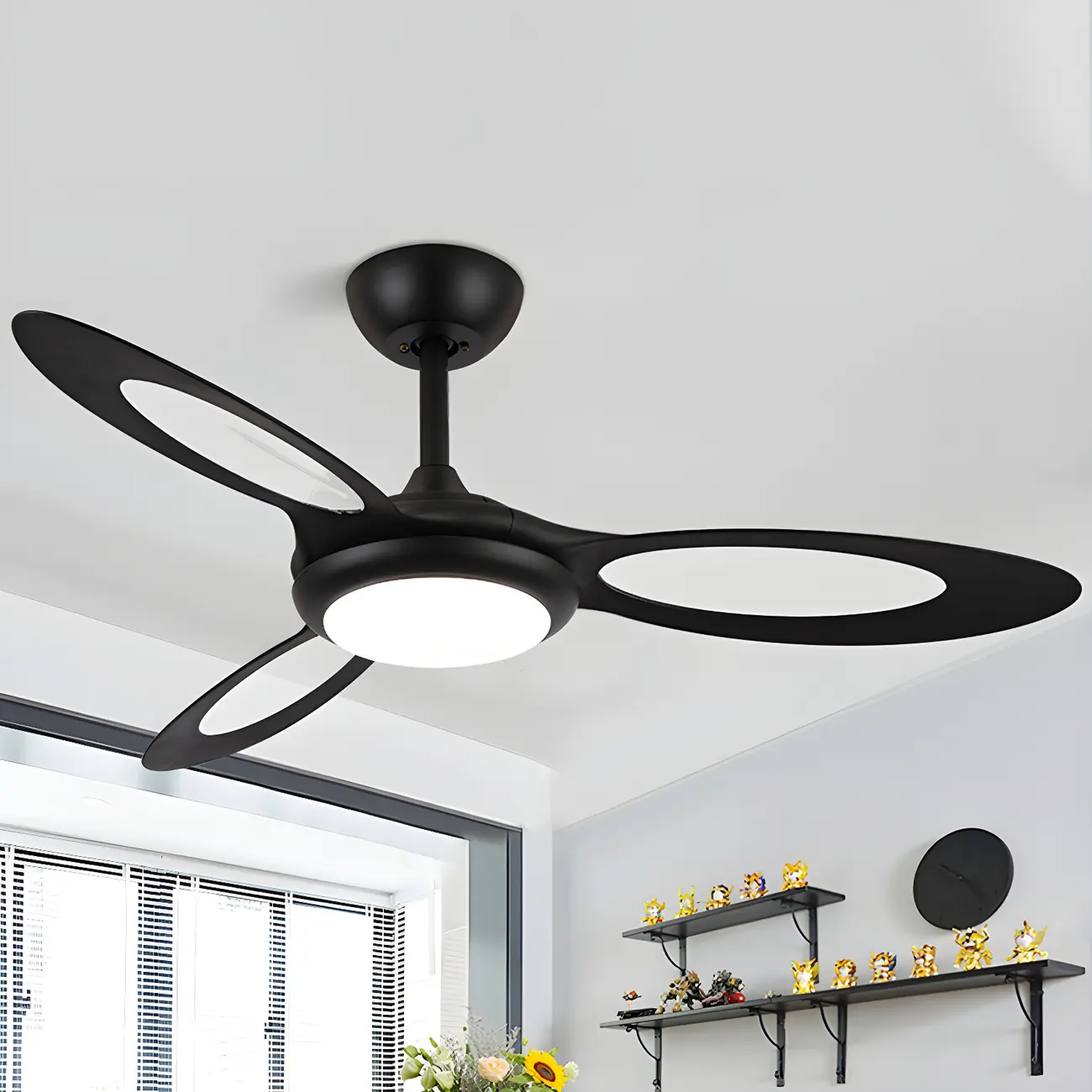  44-Inch Black 3-Blade Downrod Large Ceiling Fan with Light  Image - 1 | homeyfad