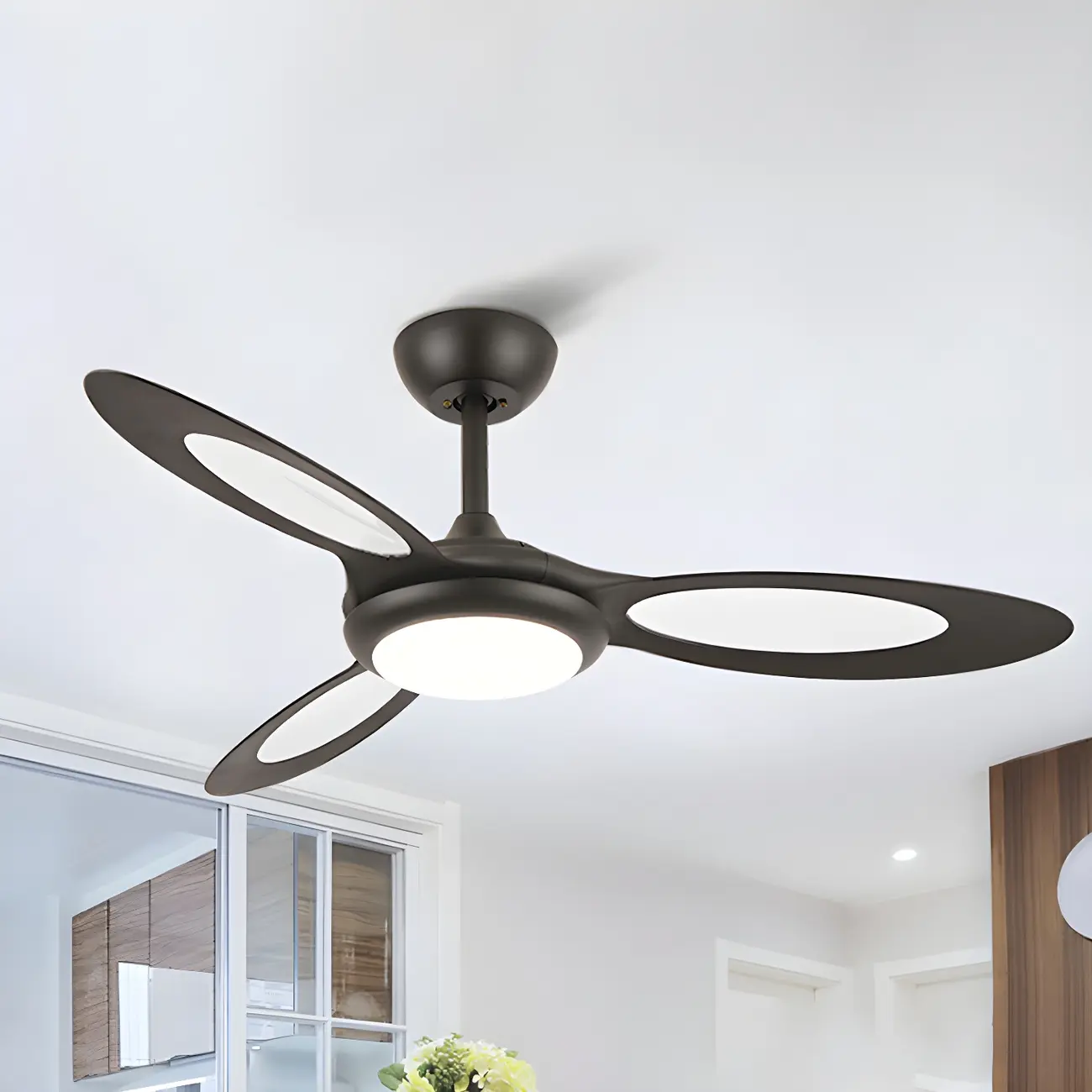  44-Inch Black 3-Blade Downrod Large Ceiling Fan with Light  Image - 2 | homeyfad