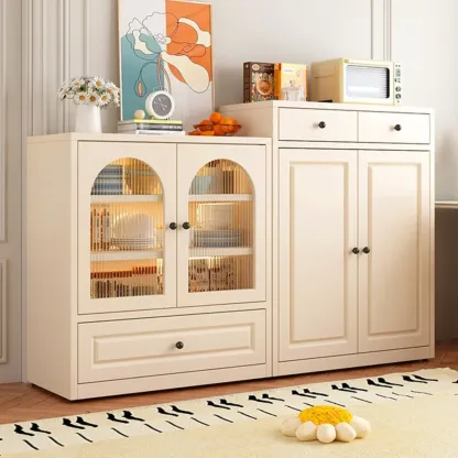 Narrow Metal White Buffet Cabinet with Drawer Image - 1
