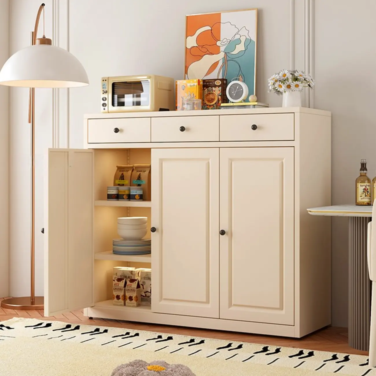 Narrow Metal White Buffet Cabinet with Drawer Image - 2 | homeyfad