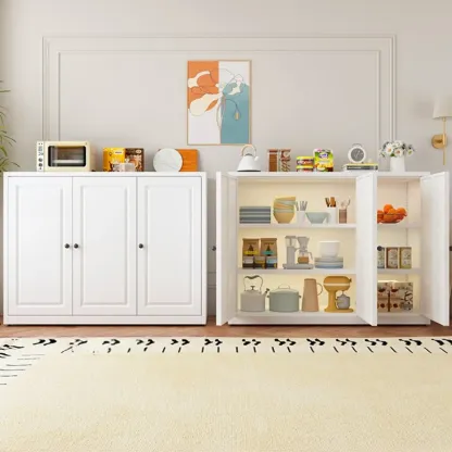 Narrow Metal White Buffet Cabinet with Drawer Image - 7