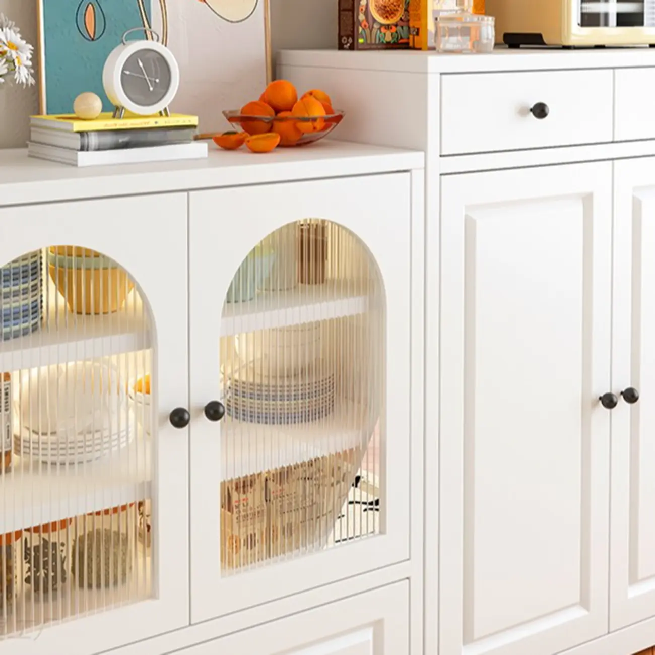 Narrow Metal White Buffet Cabinet with Drawer Image - 8 | homeyfad