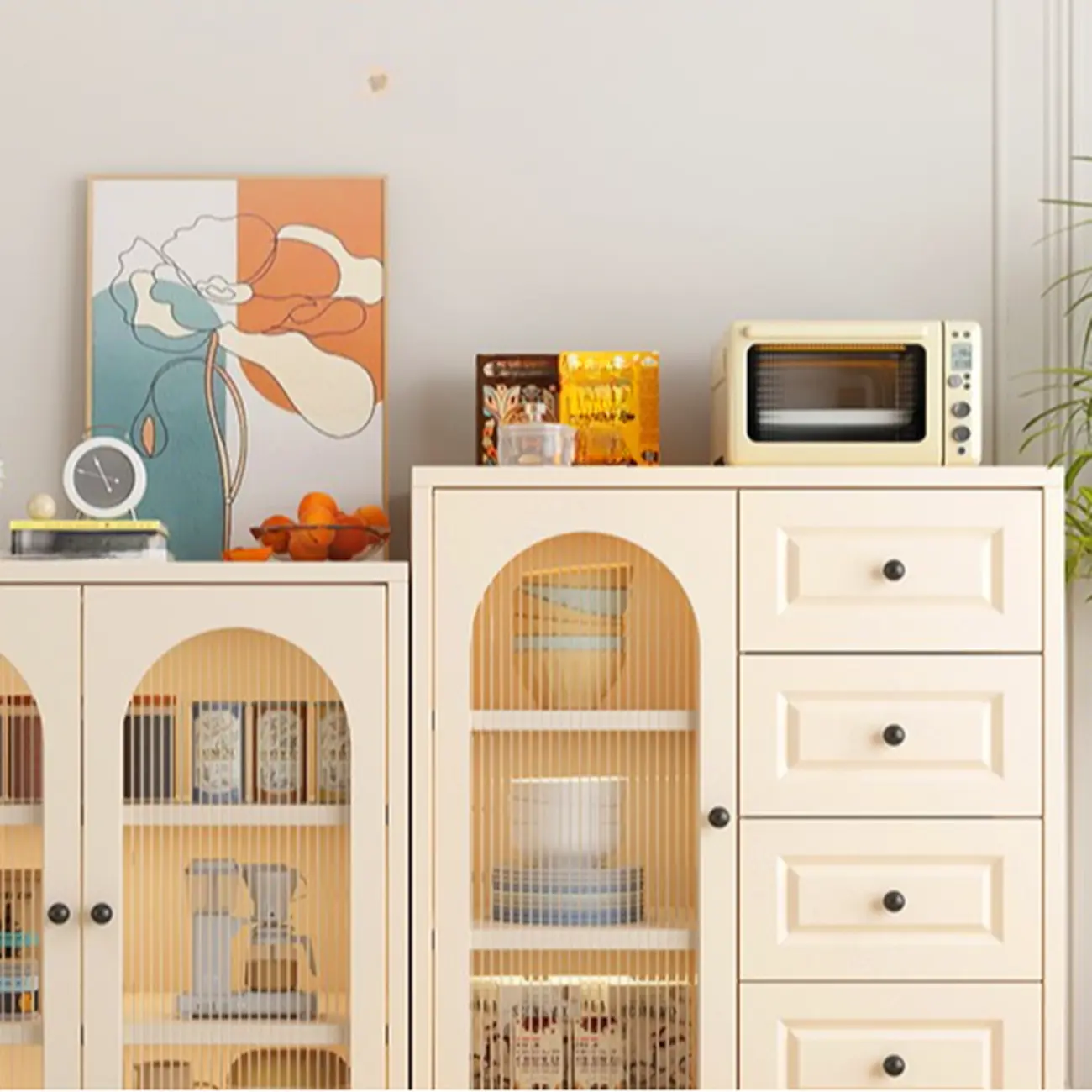 Narrow Metal White Buffet Cabinet with Drawer Image - 11 | homeyfad