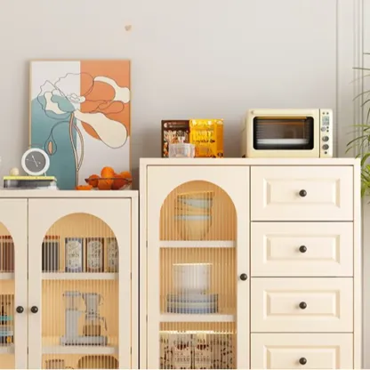 Narrow Metal White Buffet Cabinet with Drawer Image - 11