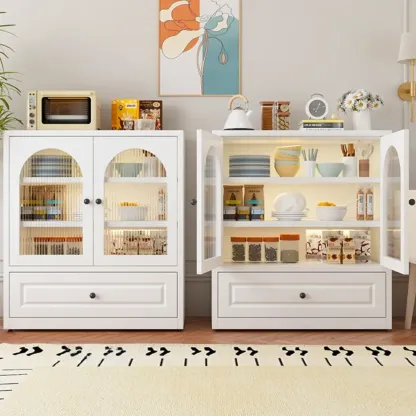 Narrow Metal White Buffet Cabinet with Drawer Image - 15