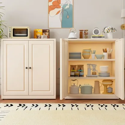 Narrow Metal White Buffet Cabinet with Drawer Image - 16