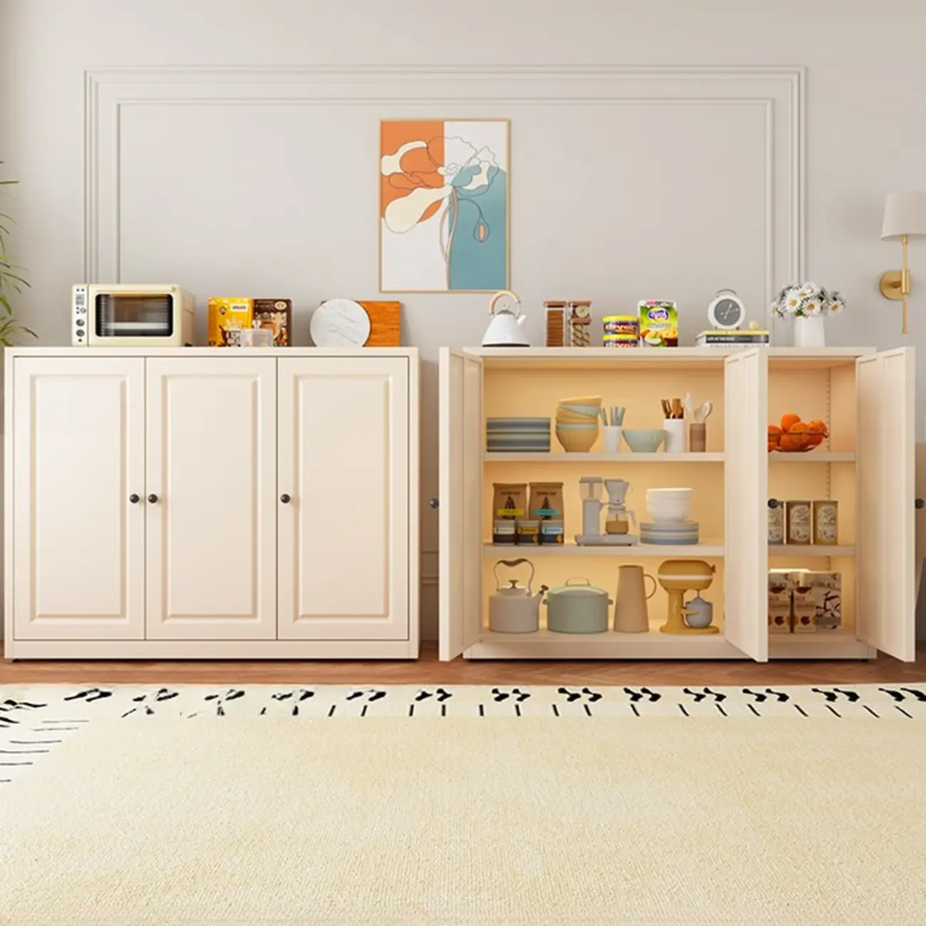 Narrow Metal White Buffet Cabinet with Drawer Image - 18 | homeyfad