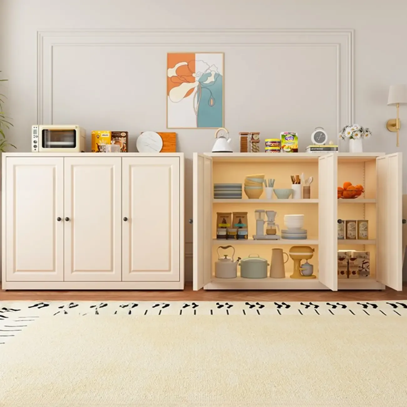 Narrow Metal White Buffet Cabinet with Drawer | HomeyFad