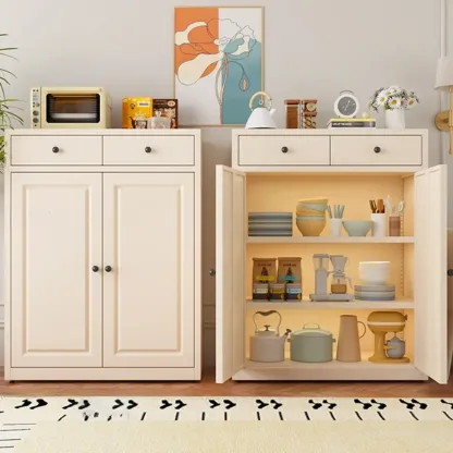 Narrow Metal White Buffet Cabinet with Drawer Image - 19