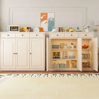 Narrow Metal White Buffet Cabinet with Drawer Image - 20