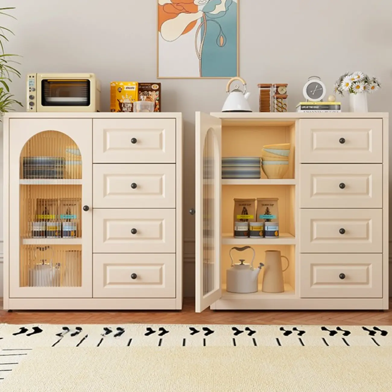 Narrow Metal White Buffet Cabinet with Drawer Image - 21 | homeyfad