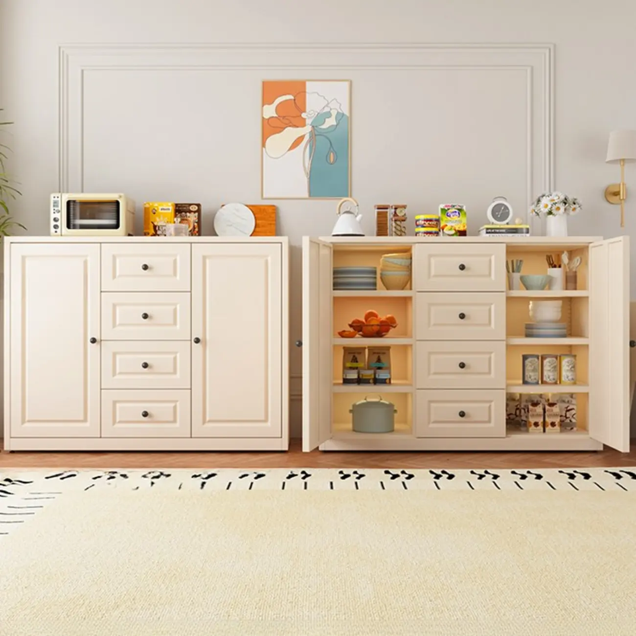 Narrow Metal White Buffet Cabinet with Drawer Image - 22 | homeyfad