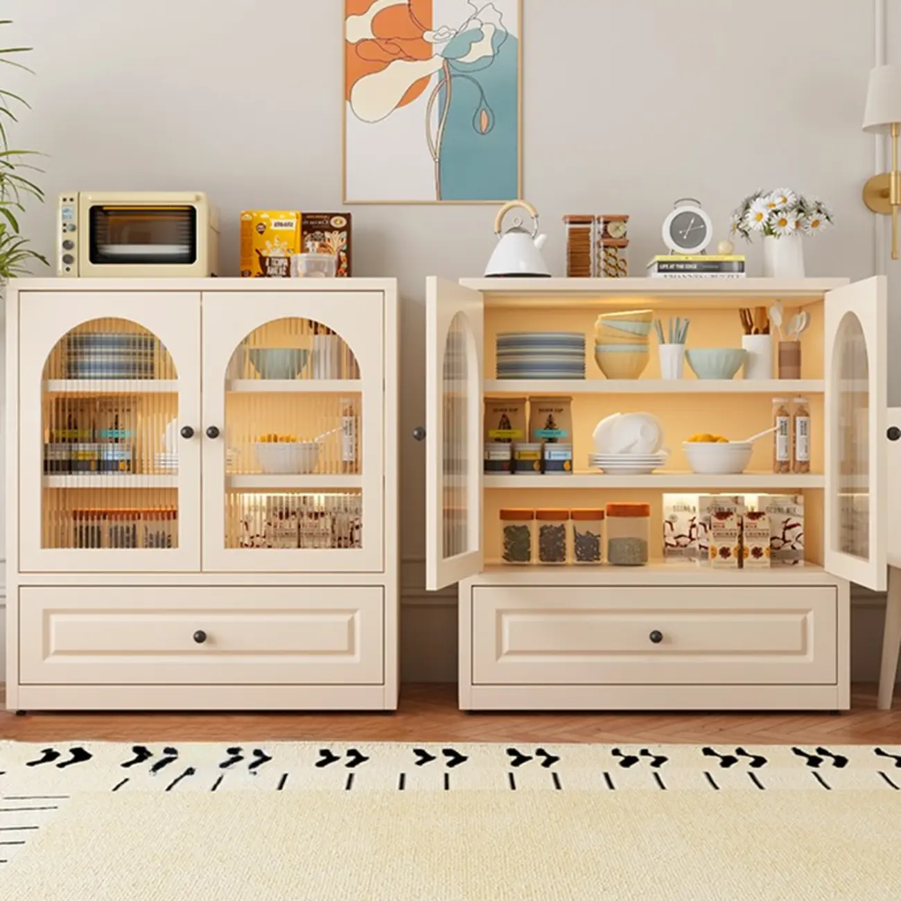 Narrow Metal White Buffet Cabinet with Drawer Image - 23 | homeyfad