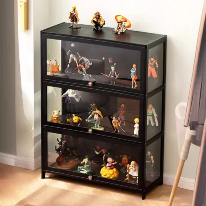 Trendy Rectangular Black Bamboo Floor Curio Cabinet Image - 4