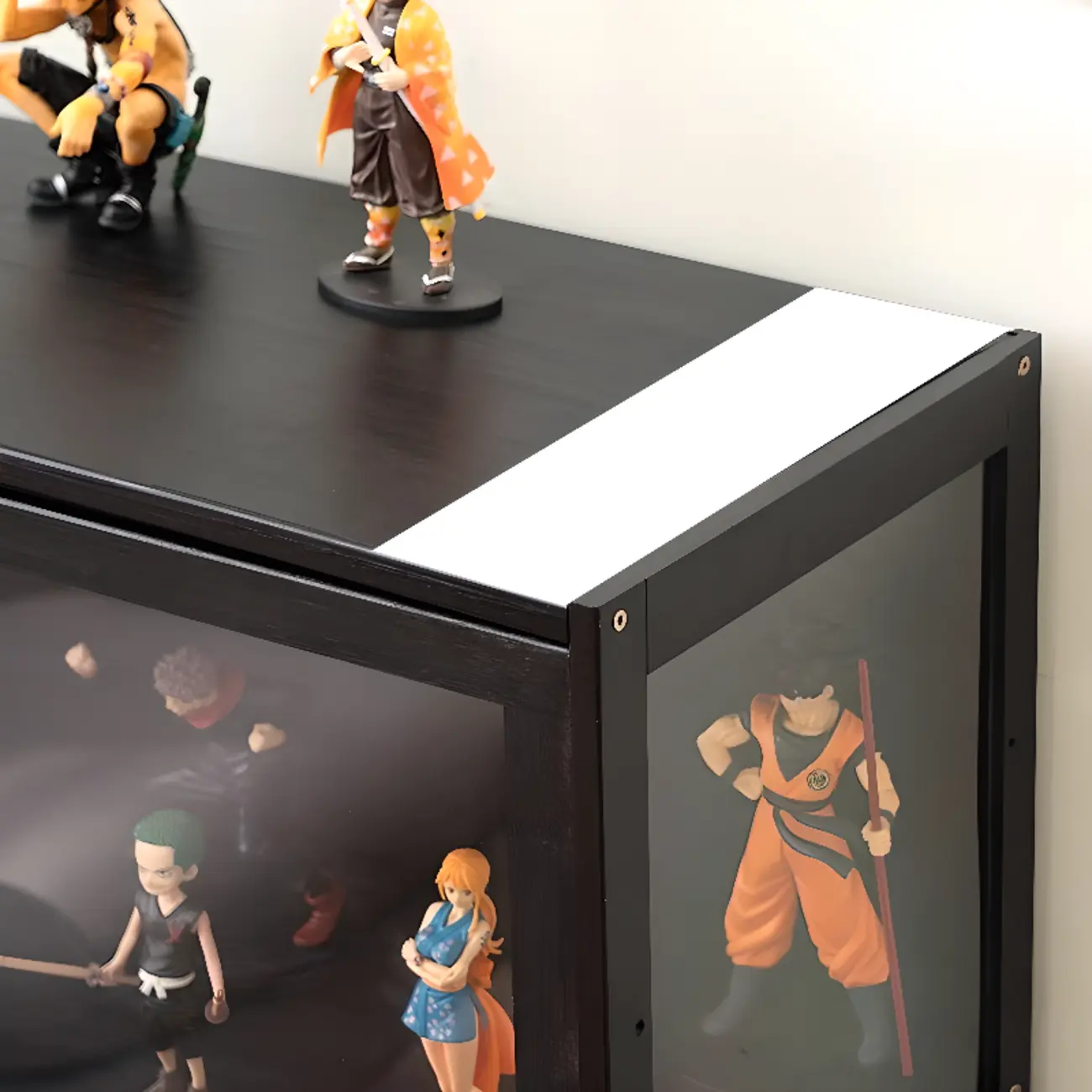 Trendy Rectangular Black Bamboo Floor Curio Cabinet Image - 8 | homeyfad