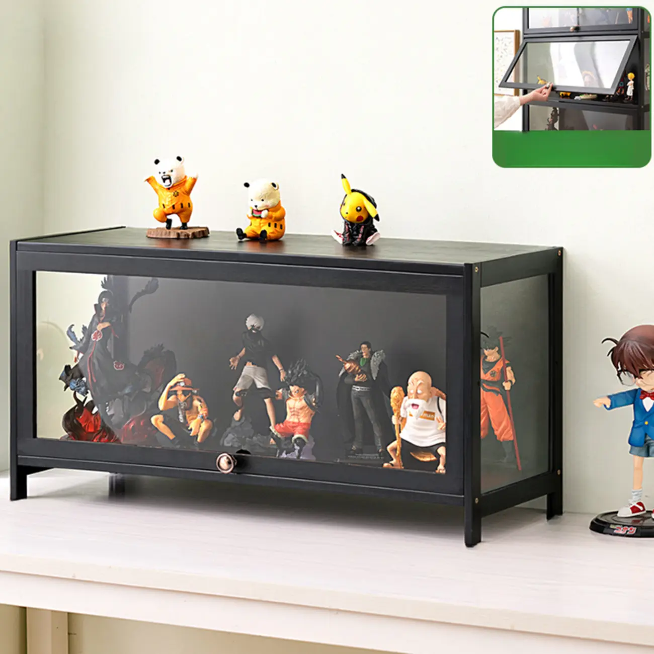 Trendy Rectangular Black Bamboo Floor Curio Cabinet Image - 9 | homeyfad