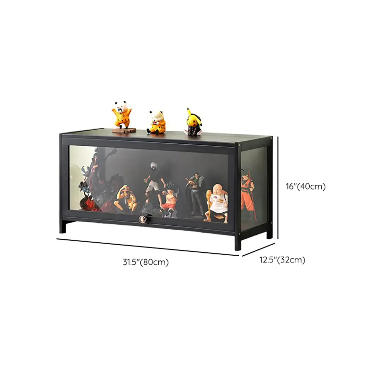 Trendy Rectangular Black Bamboo Floor Curio Cabinet #size