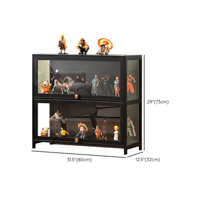 Trendy Rectangular Black Bamboo Floor Curio Cabinet Image - 14