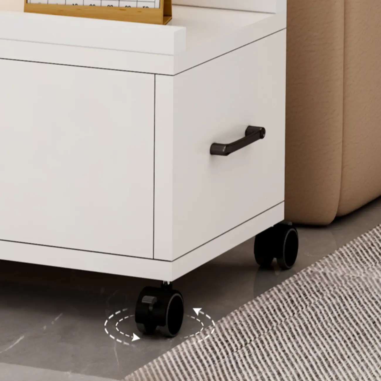 Grey Marble Top Rectangular Mobile Side Table with Storage Image - 7 | homeyfad