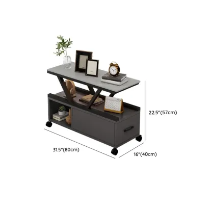 Grey Marble Top Rectangular Mobile Side Table with Storage Image - 17