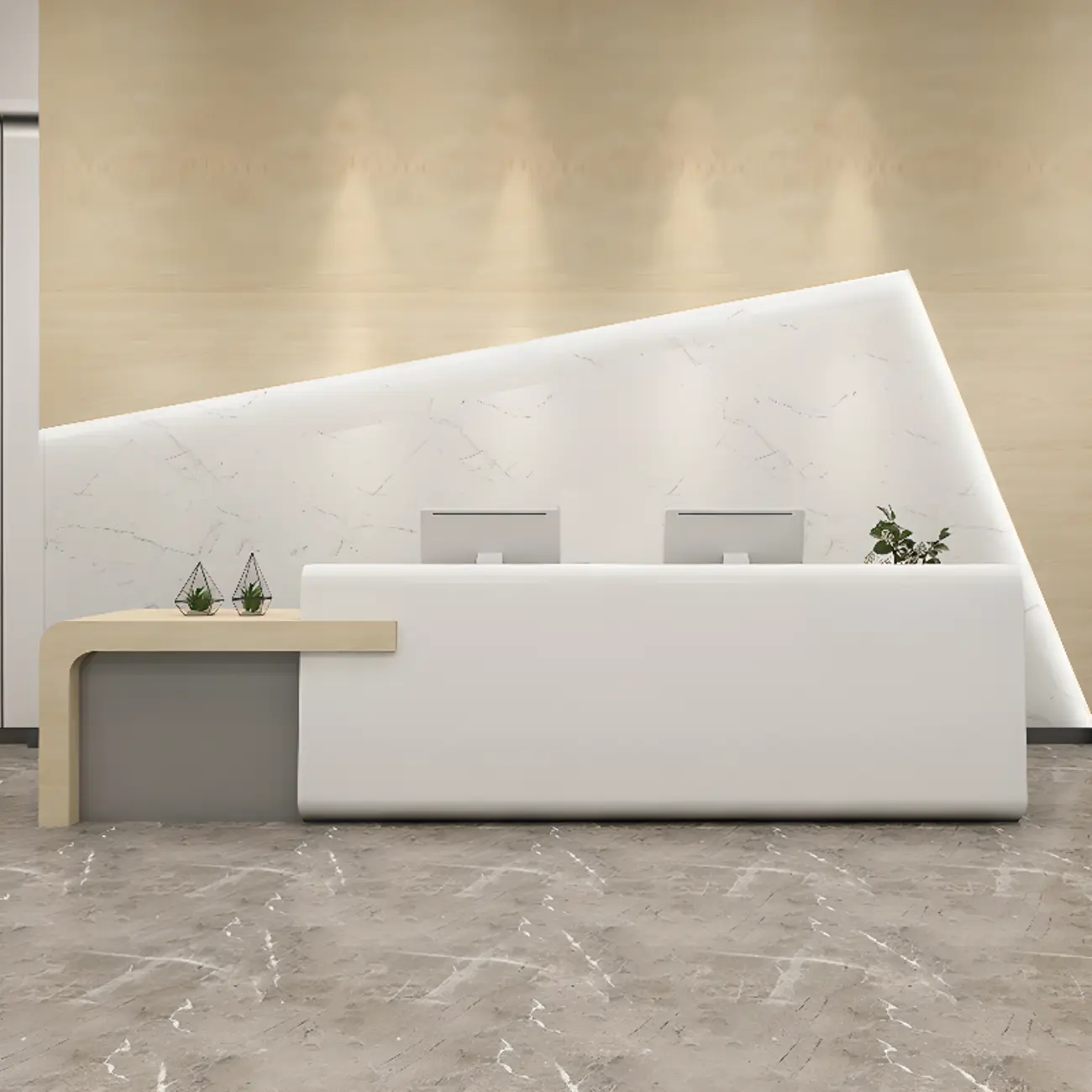 Contemporary Multicolor Curved Reception Front Desk with Hutch Image - 1 | homeyfad