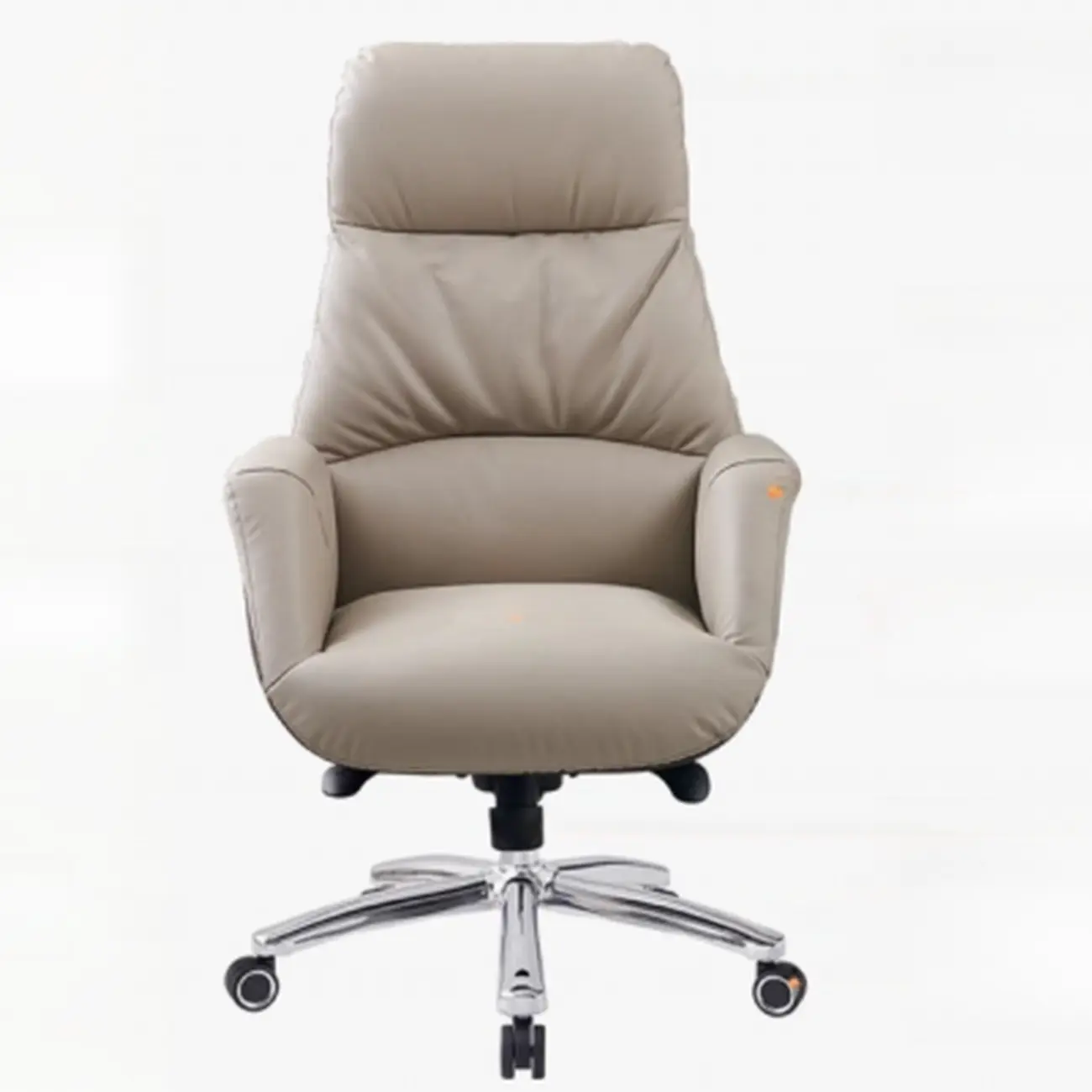 Beige Genuine Leather Swivel Ergonomic Chair with High-Back Image - 6 | homeyfad
