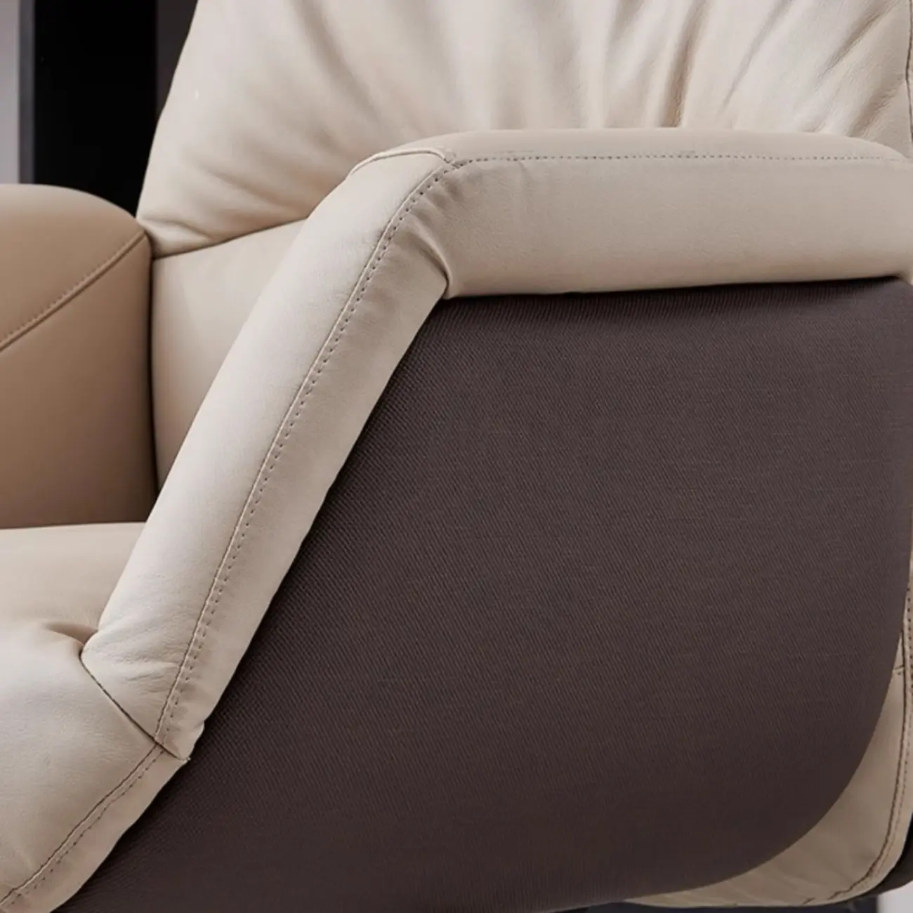 Beige Genuine Leather Swivel Ergonomic Chair with High-Back Image - 4 | homeyfad