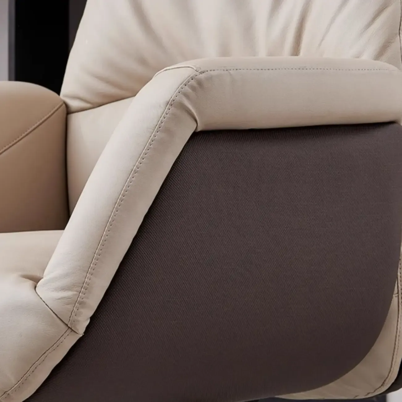 Beige Genuine Leather Swivel Ergonomic Chair with High-Back Image - 4