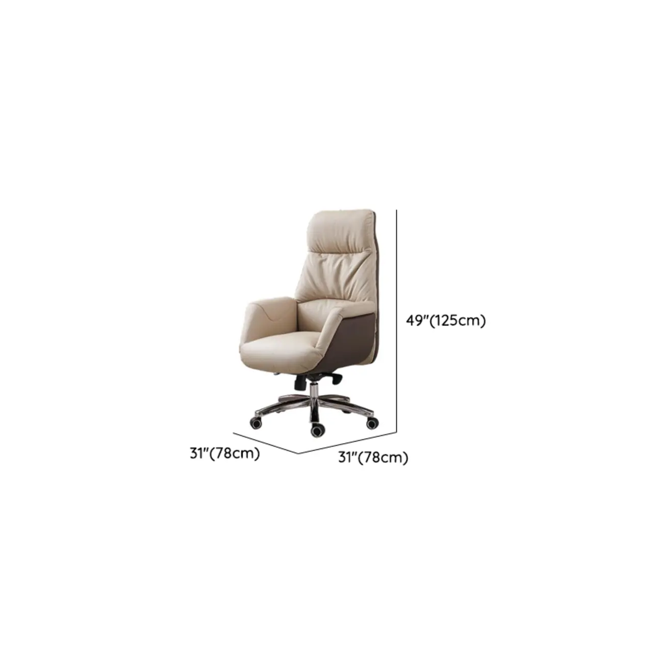 Beige Genuine Leather Swivel Ergonomic Chair with High-Back #size | homeyfad