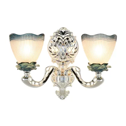 Vintage Scalloped Opal Glass Wall Sconce Silver Image - 3