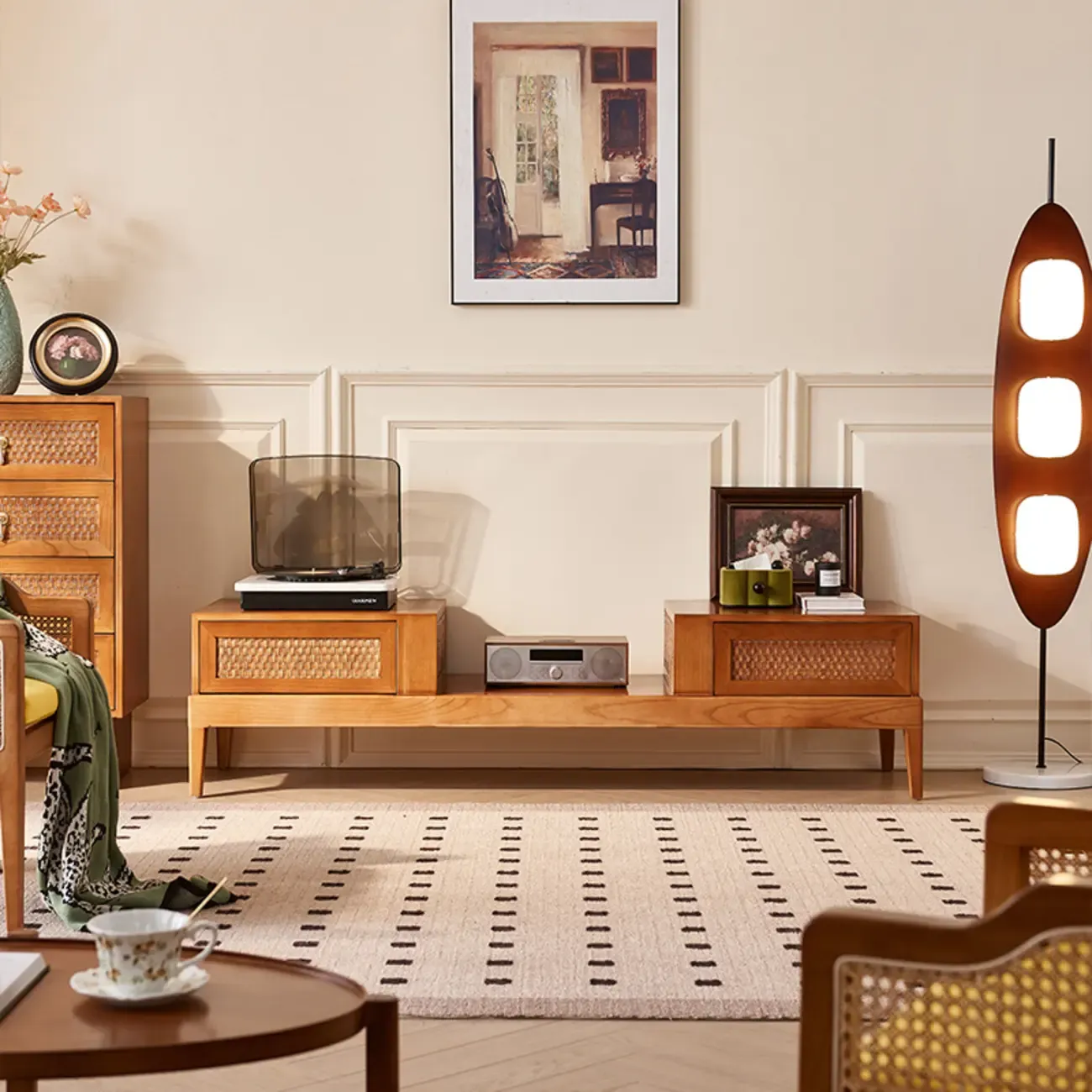 70"Inch Modern Brown Wood TV Stand Entertainment Center Image - 1