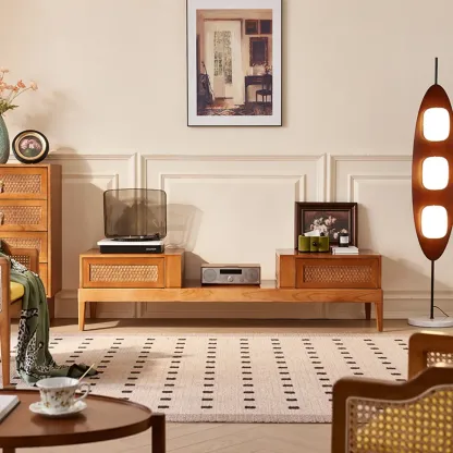 70"Inch Modern Brown Wood TV Stand Entertainment Center Image - 1