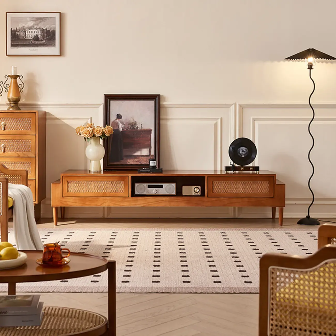 70"Inch Modern Brown Wood TV Stand Entertainment Center Image - 2