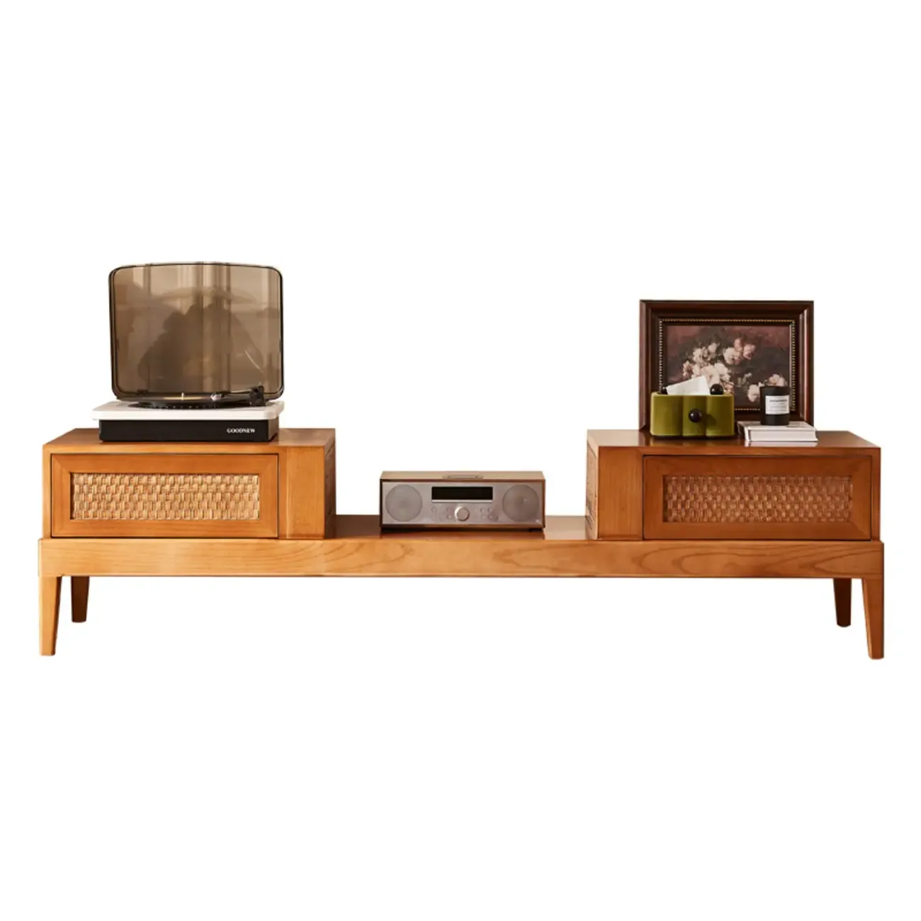 70"Inch Modern Brown Wood TV Stand Entertainment Center Image - 10