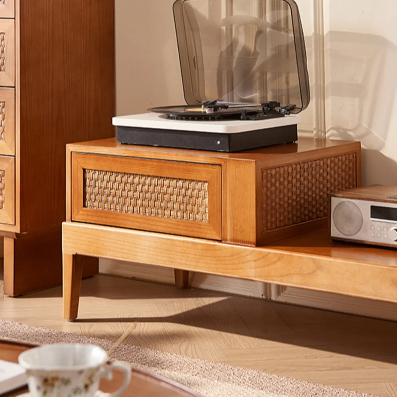 70"Inch Modern Brown Wood TV Stand Entertainment Center Image - 3 | homeyfad