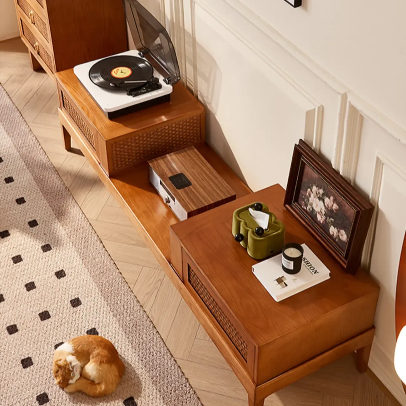 70"Inch Modern Brown Wood TV Stand Entertainment Center Image - 4