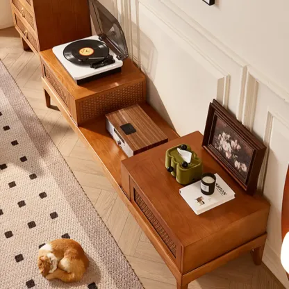 70"Inch Modern Brown Wood TV Stand Entertainment Center Image - 4