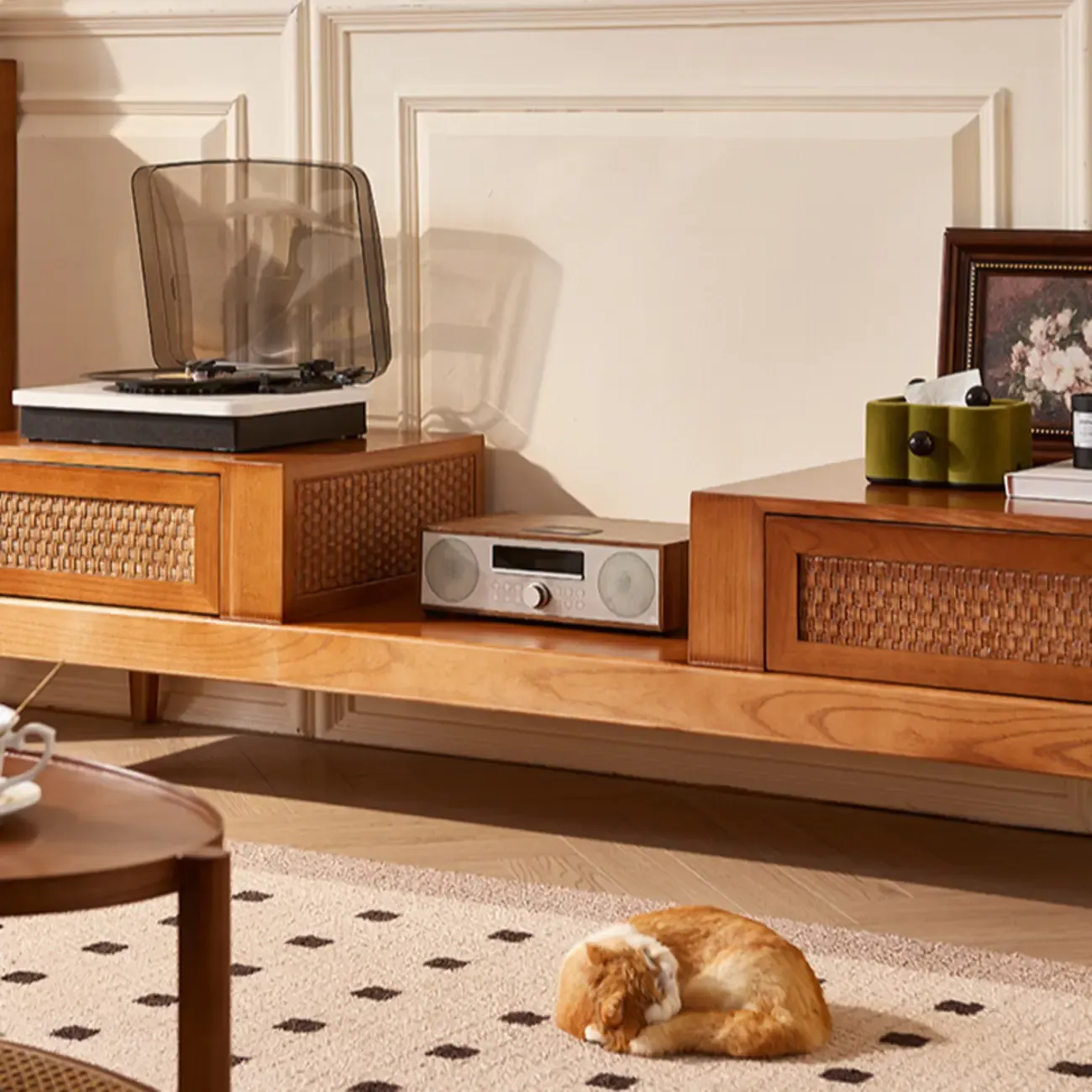 70"Inch Modern Brown Wood TV Stand Entertainment Center Image - 5